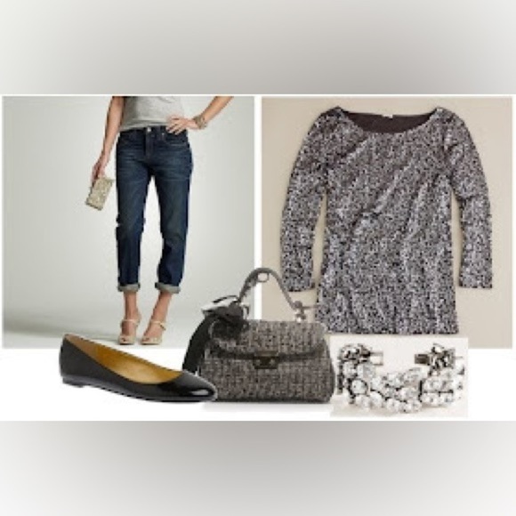 J. Crew Linen Modal Black Grey Sparkle Sequined Tee Top Size XXS 3/4 Sleeve NWT - Picture 9 of 14